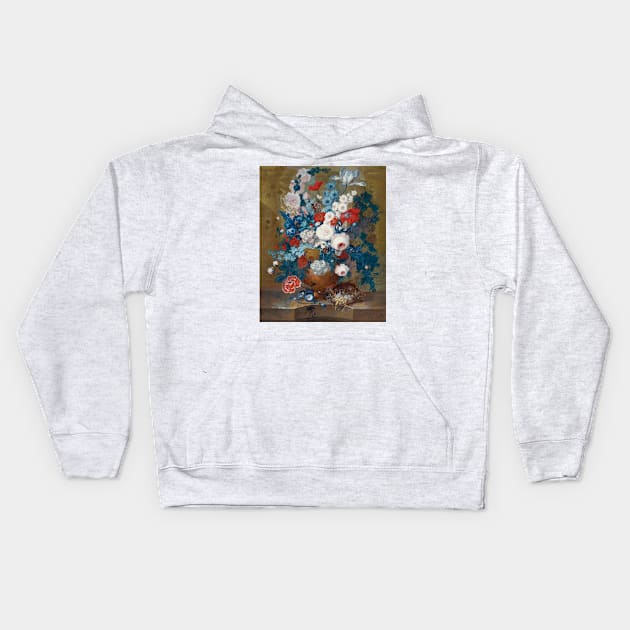 Flower Still Life With A Birds' Nest On A Ledge by Jan van Os Kids Hoodie by Classic Art Stall